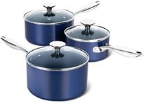 MICHELANGELO Sauce Pan Sets, Ceramic Sauce Pan with Lid, 1Qt & 2Qt & 3Qt Saucepans with Lids, Nonstick Saucepan Set, Small Pot with Stainless Steel Handle, Oven Safe, Blue