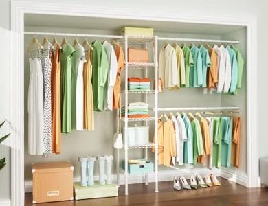 Ulif M1 Closet Storage Organizer System, 6 Tier Heavy Duty Metal Clothes Rack with 3 Expandable Hanger Rods, Wall Mounted, Space Saver, 5-9ft Wide, 71.2"H x 14"D 700lbs, White