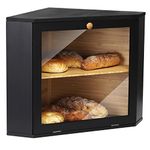 Leader Accessories Corner Bread Bin Bamboo Two-Layer Bread Box for Kitchen Corner fit 12.6"x12.6"x13.4" Black