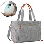 mommore Breast Pump Bag Diaper Tote Bag with 15 Inch Laptop Sleeve Fit Most Breast Pumps Like Medela, Spectra S1,S2, Evenflo, Grey, 1 Count (Pack of 1)