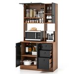 PETSITE Kitchen Buffet Hutch Storage Cabinet, 71" Freestanding Pantry with 3 Cabinets & Drawers, Adjustable Shelves, Microwave Cupboard for Living Room, Dining Room (Walnut & Black)