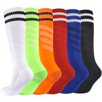 6 Pairs Boys Soccer Socks Kids Football Socks Girls Knee High Socks Baseball Softball Athletic Sports Tube Stockings Kids (Assorted Colors, M)