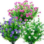 12 Bundles Artificial Flowers for Decoration, Fake Flowers for Outdoor Indoor, Hanging Baskets Artificial Flowers, Plastic Faux Flowers for Home Garden Window Wedding Decor - Purple White Fuchsia