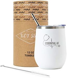 Nurse Gifts - Doctor & Medical Gifts - Essential AF - Stainless Steel Double Walled Wine & Coffee Tumbler - BPA Free Closing Lid and Metal Straw Included - 12 oz (Matte White)