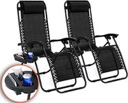 MAECENA Zero Gravity Chair Patio Folding Lawn Lounge Chairs Outdoor Lounge Gravity Chair Camp Reclining Lounge Chair with Cup Holder Pillows for Poolside Backyard and Beach - Set of 2 - Black