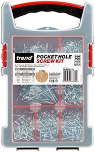 Trend Pocket Hole Screws for Hard & Softwoods, Assortment Pack of 850, Self-Tapping Zinc Coated Square Drive Screws in Carry Case, PH/SCW/PK1