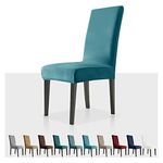 MAXIJIN Stretch Velvet Chair Covers for Dining Chairs Set of 4 Removable Velour Dining Chair Covers Plush Chair Slip Covers for Dining Room,Hotel,Kitchen,Ceremony (Peacock Blue, 4)