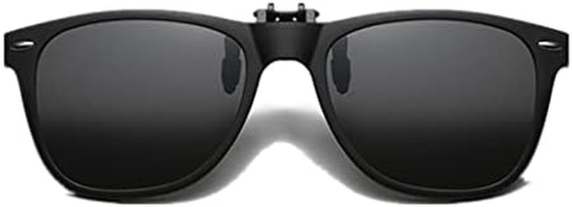 YAMEIZE Vintage Polarized Clip on Sunglasses Flip Up Anti Glare Glasses For Men Women (Black Frame Black Gray)