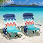 LET'S CAMP Backpack Beach Chair Set of 2, 4-Position Classic Lay Flat, Pillow and Padded Shoulder Straps, Storage Pouch and Tower Bar, Support 250LBS, Wave