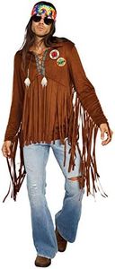 Dreamgirl Adult Mens Hippie Costume, 60s Rock Star Hippie Dude Halloween Costume, Brown