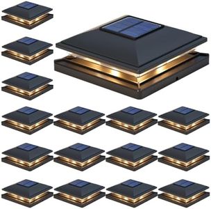 APONUO Solar Post Cap Lights - 16 Pack Outdoor Waterproof for 4x4, 5x5, 6x6 Posts, 2 Modes Warm/Cool Light, Solar Powered Fence/Deck/Patio Decor, Black