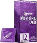 Kimono MicroThin Large Pack of 12 - Premium Lubricated Natural Latex Condoms, Ultra Thin, Larger Tip Condoms, Vegan-Friendly, No Latex Odor - Enhanced Sensitivity