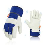 Vgo... Winter Work Gloves in Pigskin Leather Lined, Cold Weather Safety Gloves Men for Rigger Gardening Builder Construction(Size M,Blue,PA3501FL,1Pair)