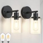 Asnxcju 1-Light Black Wall Sconces Set of Two, Bathroom Vanity Wall Light Fixtures with Clear Glass Shade, Modern Wall Mounted Lamp for Mirror, Living Room, Bedroom (Included Bulbs)