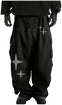 OYOANGLE Men's Baggy Cargo Pants Star Print Drawstring Waist Y2K Straight Leg Trousers Streetwear Black Large