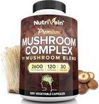 Nutrivein Mushroom Supplement - 2600mg - 120 Capsules - 11 Organic Mushrooms - Lions Mane, Cordyceps, Chaga, Reishi, Turkey Tail, Maitake, Shiitake, Agaricus, White Button, Oyster - Nootropic Complex