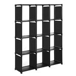 SONGMICS 12 Cube Storage Shelves, Open Bookshelf, Closet for Family Study, Storage Organiser, 30 x 105 x 140 cm, Cabinet in Living Room, Bedroom, Bathroom, with Rubber Mallet, Black LSN12BK