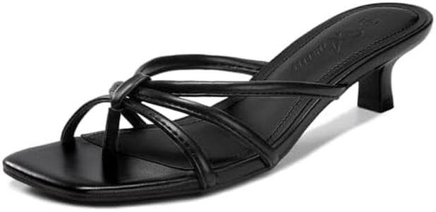 Athlefit Black Kitten Heels for Women Strappy Flip Flop Low Heels Square Toe Summer Slip On Heeled Thong Sandals Size 7.5