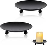 KIPTVO 2PCS Candle Holders Metal Candle Plates Round Votive Candle Decorative Tray, Candle Holders Black Candle Plates and Trays, for Candles Party Spa Wedding Bathroom Church Living Room Decor