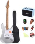 Bullstar Solid Body Electric Guitar Kit -39in Starter Guitar Kit with Metallic finish, Guitar Case, Amplifier Gig Bag, Strings, Strap, Cable, Picks(Silver)