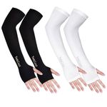 TEKCOOL Arm Sleeves for Men & Women UV Protection Hand Sleeves With Thumb for Boy & Girl Sun Protection Sleeves for Men Arm Sleeves for Women for Running, Hand Cover for Bike Riding Nylon- Black&White
