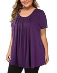 MANER Women's Plus Size Tops Short Sleeve Flowy Shirts Casual Blouses Tunic Tops L-4XL, Purple, Large