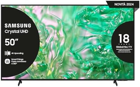 Samsung Smart TV 50" UE50DU8070UXZT, Crystal UHD 4K, 4K Upscaling, Airslim Design, DVBT-2, Q-Symphony & Adaptive Sound, Integrato con Bixby, comp con Alexa e Google Assistant, Black 2024