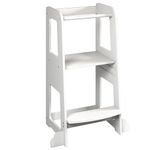 URBNLIVING 90cm Tall White Wooden Kitchen Step Kids Toddler Baby Learning Tower for Counter Bathroom Sink Anti-Slip Stool Protection Helper with Safety Protective Rail Durable & Lightweight