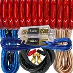 Audiobank Complete 0 Gauge up to 6500 Watts Car Amplifier Installation Power Wiring Kit with Thick 17 Feet FT 0 Gauge Power Cable 150A Fuse Included -Red