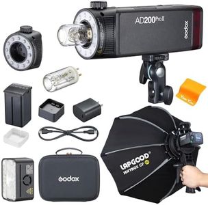 GODOX AD200 PRO II Flash Strobe Light with LAPGOOD CF60 24" Softbox,One-Tap Sync with X3, 2.4G TTL Photography Lighting, Optimized Flash Heads, Bi-Color LED Modelling