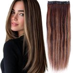 RefynHair Women 3 Clip Human Hair Extension 20 inch long Highlighted Colour Occasion For Wedding, Party, Anniversary, Office and Casual look Hair Pieces - (#3 Highlighted, 40g)