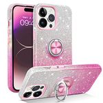 YINLAI for iPhone 14 Pro Max Case Bling Glitter Sparkle for Girls Women with Ring Holder Kickstand Protective Phone Case for iPhone 14 Pro Max 6.7 Inch, Pink Gradient