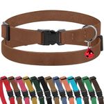 Muromto Breakaway Cat Collar Leather Soft Adjustable Pet Kitten Collars with Bell Pink Brown Blue Green Red (Cognac)