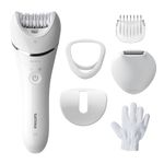 Philips Epilator Series 8000, Cordless Wet and Dry Epilator for Legs and Body, Hair Removal Device, with 6 Accessories, Trimmer and Body Exfoliator, Model BRE715/01