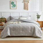 Flysheep Light Grey Tufted Bed in a Bag 7 Pieces Queen Size, Soft & Embroidery Shabby Chic Boho Comforter Set, Luxury Solid Color with Diamond Pattern, Jacquard Tufts Bedding Set for All Season