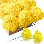 Royal Imports Artificial Carnations, Silk Faux Flowers, for Funeral Arrangements, Wedding Bouquets, Cemetery Wreaths, DIY Crafts - 100 Single 5" Stems - Yellow