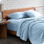 Bare Home Flannel Sheet Set 100% Cotton, Velvety Soft Heavyweight - Double Brushed Flannel - Deep Pocket (Queen, Light Blue)