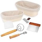 Nature's Loaf Banneton Bread Proofing Basket Set | 2 Oval Baskets with Sourdough Bread Baking Supplies - Complete Kit Including Proofing Baskets, Danish Whisk, Bowl Scraper, Dough Scraper, Bread Lame