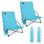 Northroad 2 Pack Low Folding Beach Chair,Portable Lightweight Lowback Sling Chair, Outdoor Low Seat Camping Chair w/Cup Holder & Carry Bag for Sand Camping Lawn Picnic Festival, Blue
