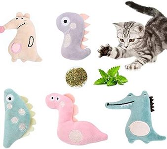 JinRui-T 5PCS Cat Toys - Soft Plush Chew Pet Toys with Catnip, Interactive Cat Teething Toys for Indoor Kittens (Animal Theme)
