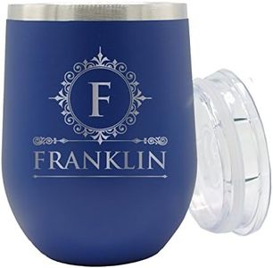 The Wedding Party Store Personalized 12 oz Insulated Stemless Wine Tumbler - Custom Engraved and Monogrammed (Royal Blue)
