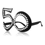 Photect Birthday Glasses, Novelty Birthday Eyeglasses, Number Crystal Frame, Funny Costume Sunglasses, Anniversary Party Glasses for Birthday Decorations Celebration Party Favors (50 Shaped Style) …