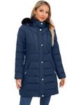 SLOWTOWN Women's Long Winter Puffer Coat Warm Thickened Parka Coat with Detachable Hood (Navy, XX-Large)