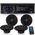 Marine Head Unit Receiver Speaker Kit - In-Dash LCD Digital Stereo Built-in Bluetooth & Microphone w/ AM FM Radio System 6.5’’ Waterproof Speakers (4) MP3/SD Readers & Remote Control - Pyle PLMRKT48BK