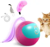 Migipaws Interactive Cat Ball Toy Set, Fun Tracker, Automatic Rolling Chase Ball with Fluffy Tail, A Small Mice, Rechargeable (Rose)