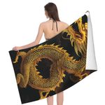 VVTDESA Chinese Golden Yellow Dragon Printed Microfiber Bath Towel 32x52 Inch - Quick Dry Absorbent Beach Towels for Travel, Beach, and Bathroom