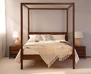 BL Wood Furniture Sheesham Wood Canopy Queen Size Poster Bed for Home | Bed for Bedroom Stylish | Brown