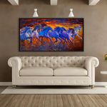 Ladecor Seven Horses Vastu Painting Large Size for Wall Decoration Horse Painting with Frame 7 Horses Vastu Big Size Wall Art for Living Room, Office, Home, Hotels Home Decor. (H, Black Floating Frame)