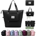 FIGMENT Waterproof Lightweight Foldable Travel Duffel Bag, Portable Expandable Travel Bag, 41 Liter Expandable Travel Bags for Women, Womens Large Capacity Folding Travel Duffle Bags (Black)