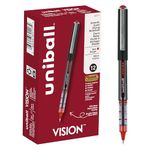 uni-ball VISION Rollerball, Stick Roller Ball Pen Micro-0.5mm, 12 Pack, Red Ink (60117)
